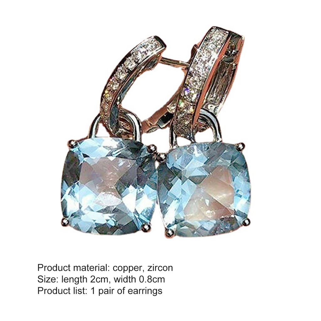 Hu Hu Hu Hu Hu Alat Bantu Pasang Kacamata♡ 1 Pasang Anting Stud Cubic Zirconia Berlian Imitasi Bentuk Persegi Untuk Wanita