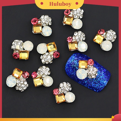 Huluboy Huluboy♡ 10pcs Stiker Kristal Berlian Imitasi 3D Bahan Alloy Untuk Dekorasi Nail Art