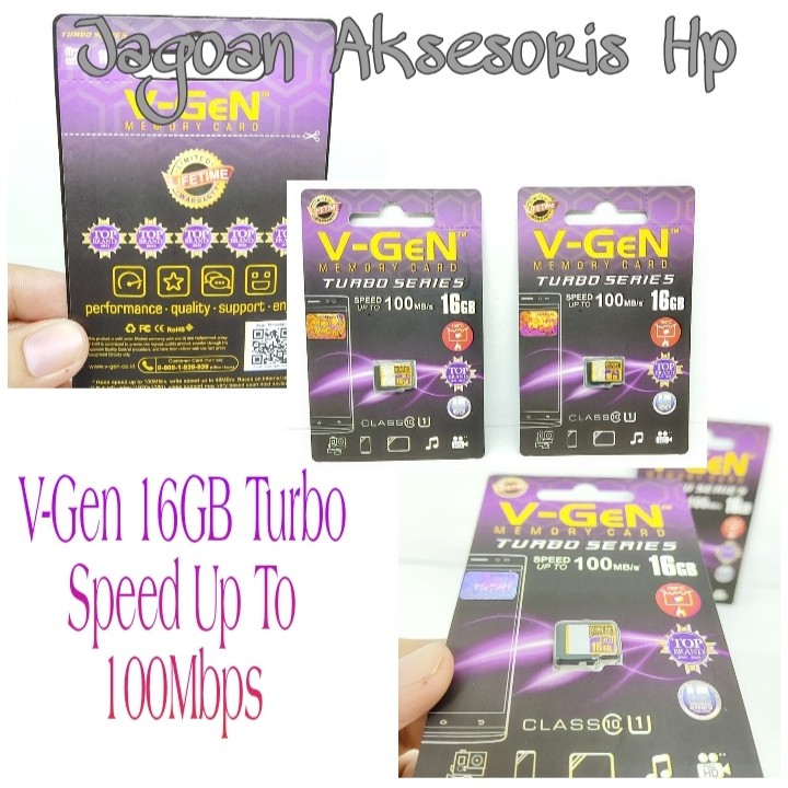 Memory Card V-GEN 16GB CLASS 10 100MBpS TURBO SERIES Memory VGEN Micro SD Card GARANSI SEUMUR HIDUP