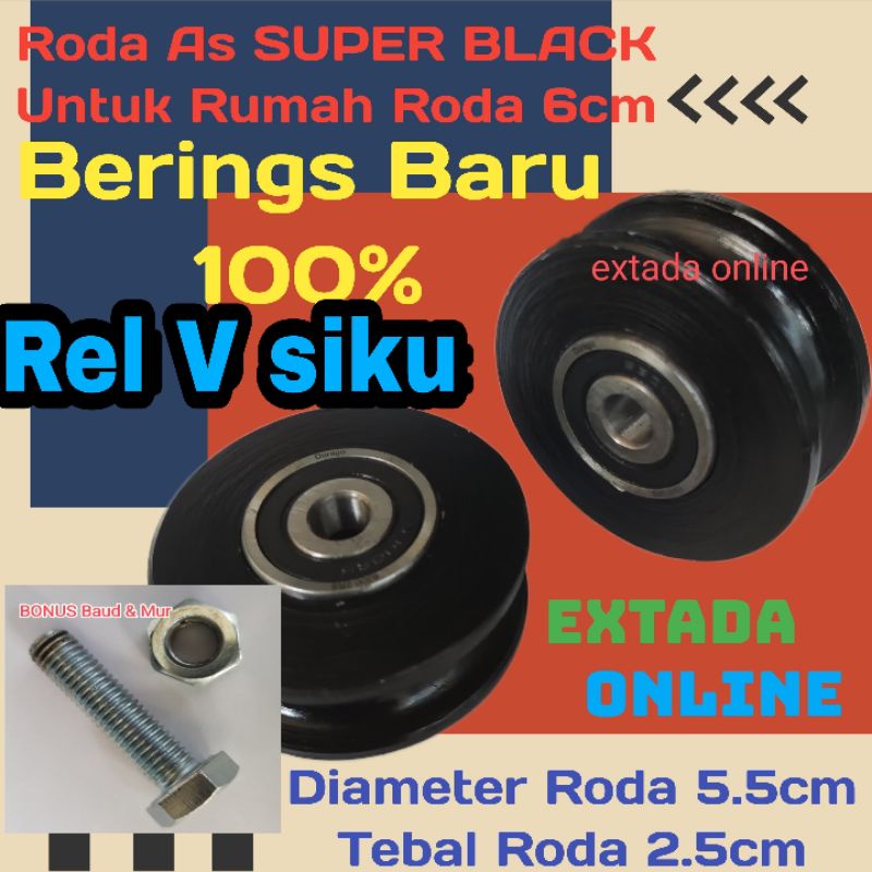 Roda bubut pagar besi  Super Black tanpa casing rel v siku untuk rumah roda 6cm