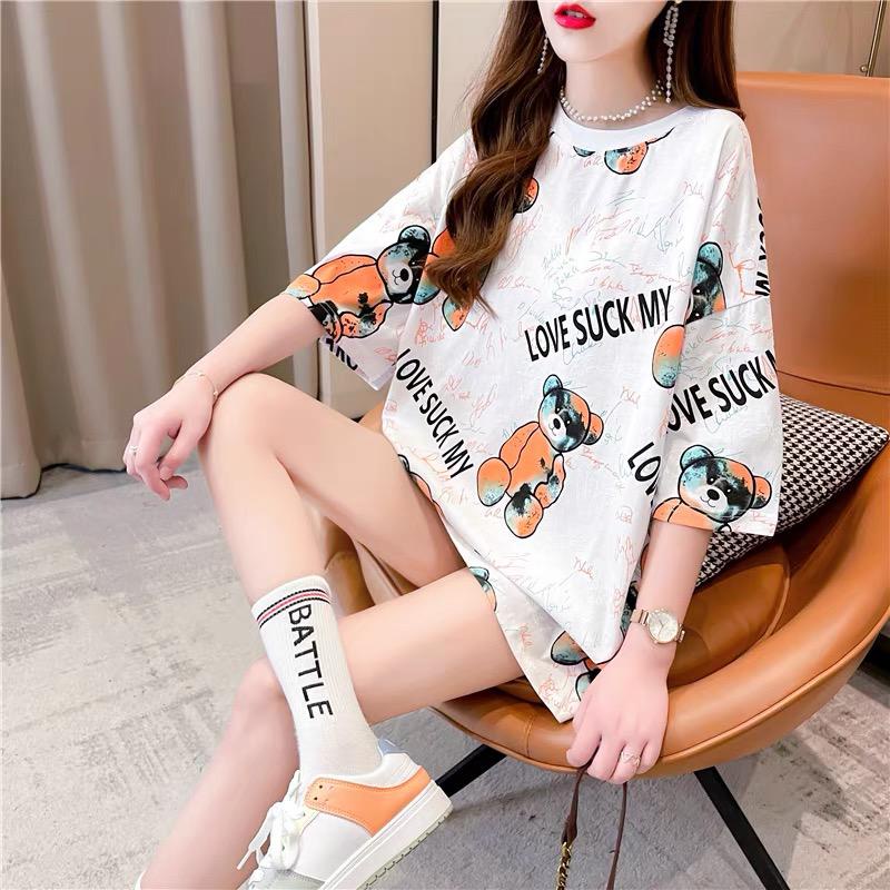 Overtee Tshirt Oversize Wanita Motif Bear Love My - 100% Import