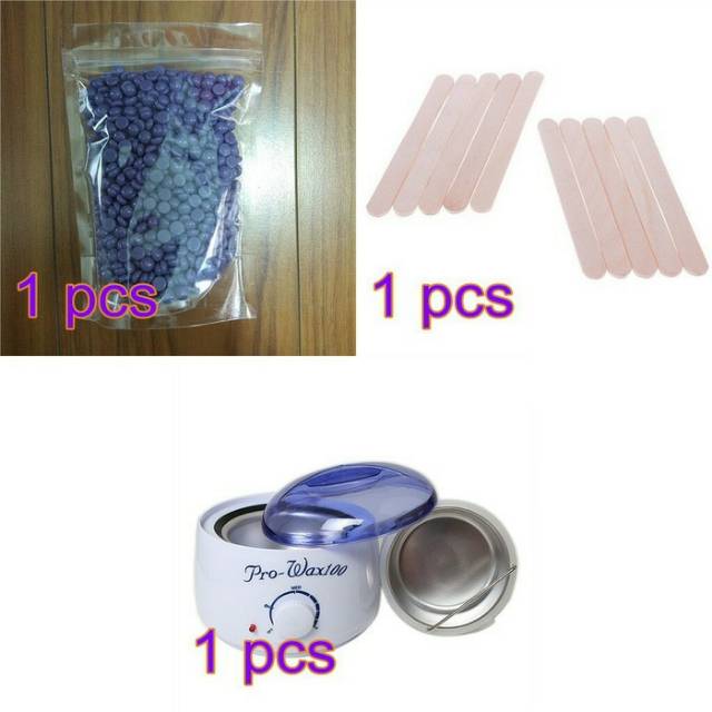 Paket pro wax penghilang bulu Pro wax warmer heater Lem hard wax dan spatula kayu