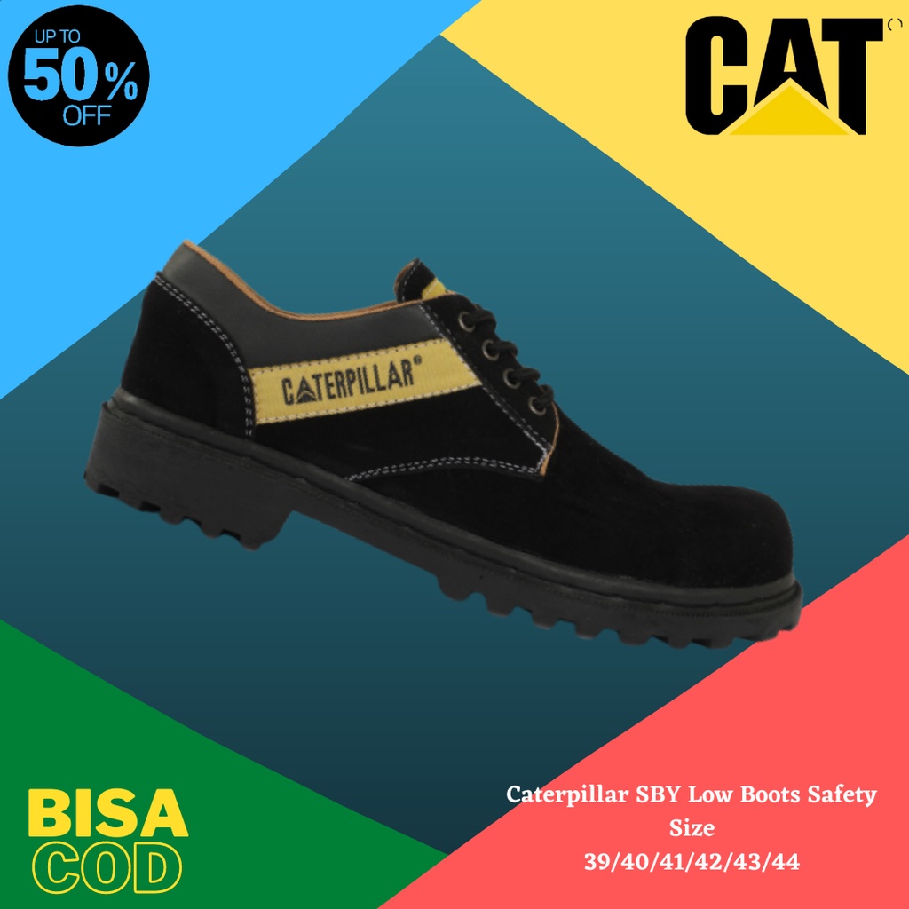 Sepatu Sefti Boots Pria Caterpillar Sby Hitam Safety Shoes Low Boot Ujung Besi Tacking HIking Murah