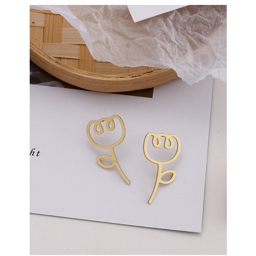 LRC Anting Tusuk Fashion Tulip Matte Gold Flower Hollow Alloy Earrings K84764