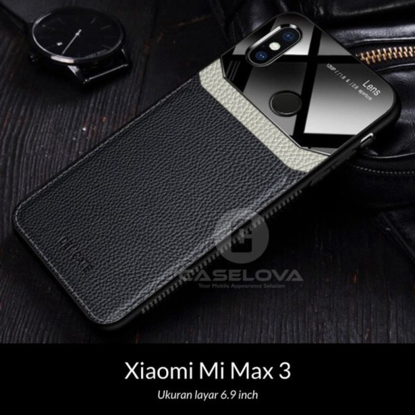 Unik Case Xiaomi Mi Max 3 Hardcase Delicate Leather Glass - Hitam Berkualitas
