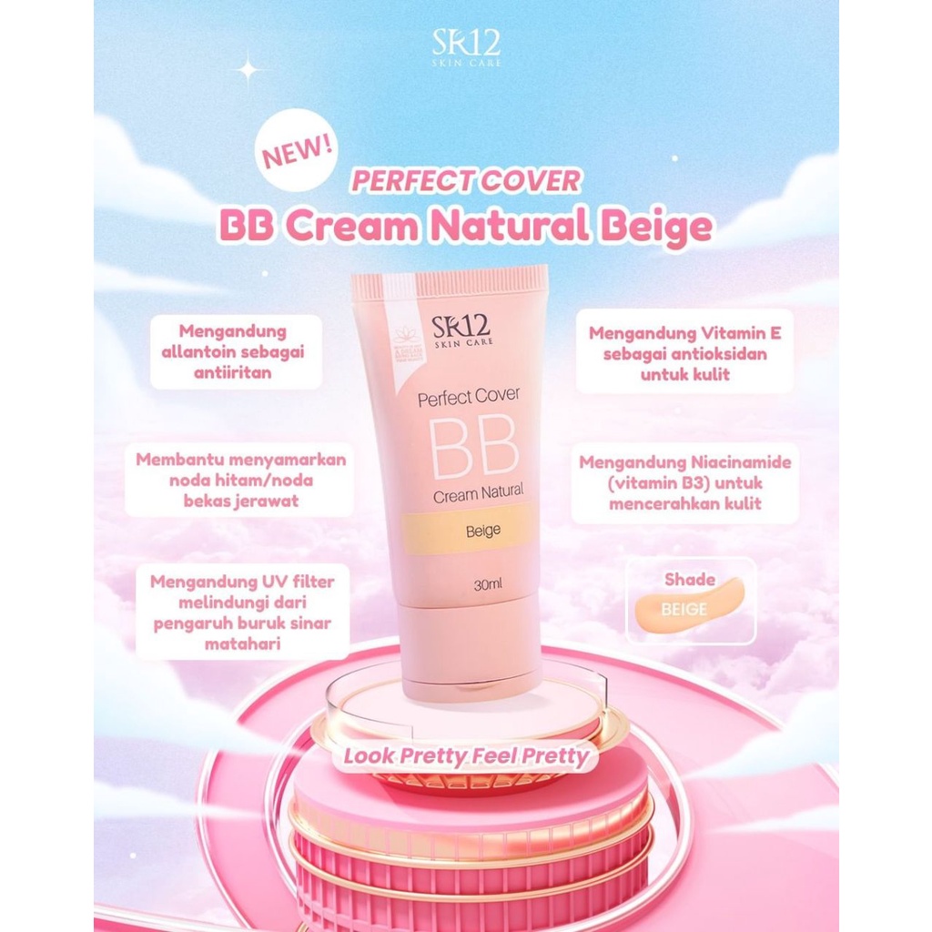 SR12 Perfect Cover BB Cream Natural Beige 30ml Blemish Balm Cream BPOM Vit E Niacinamide