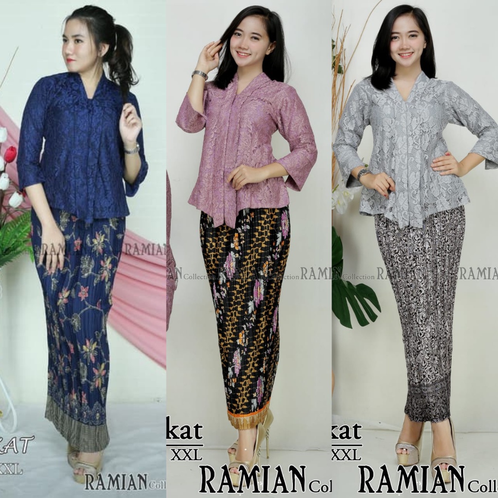 Setelan Kebaya Floy Brukat Bawahan Rok Plisket