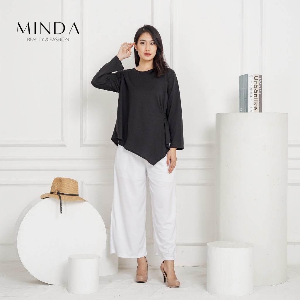 Baju Wanita Tops Blouse Side Plit Minda Heather All Size