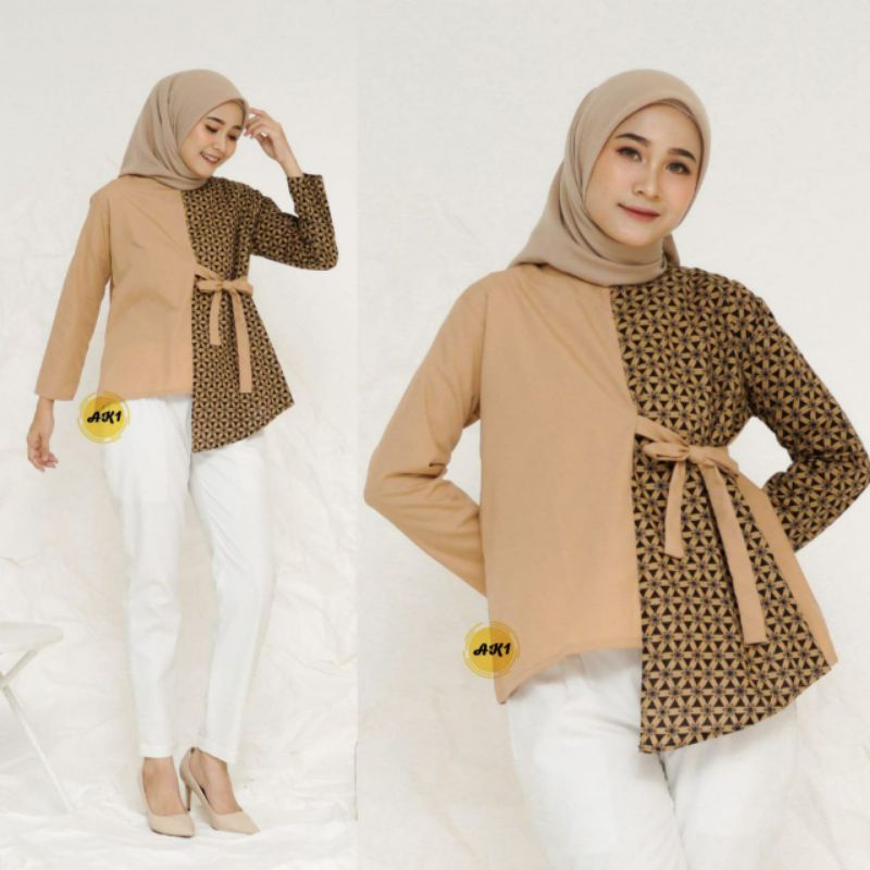tey-17 Batik wanita ASJ SA HRB026 Kenongo Kemeja Tosca Pendek-Bunga coksu