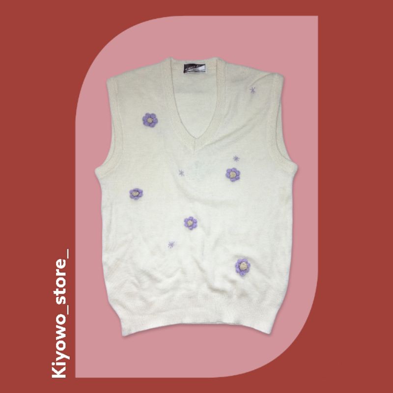 vest rajut bunga lilac puff knit vest bunga lilac premium import