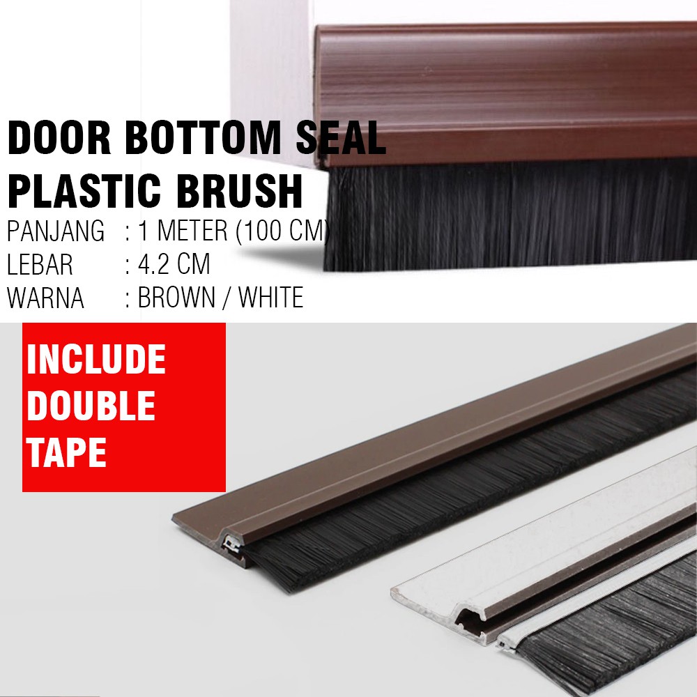 100CM Door Bottom Seal  Plastic Brush Shelf Adhesive Double Tape Penutup Celah Pintu Brown White