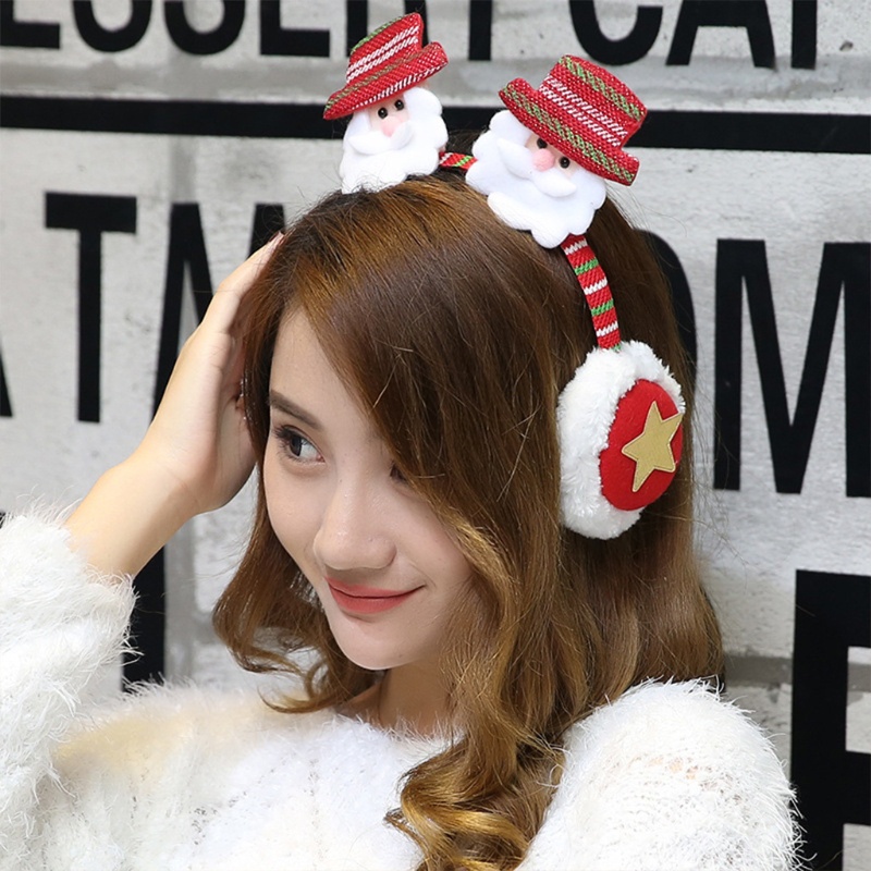 Zzz Earmuffs Penghangat Telinga Bentuk Earphone Bahan Bulu Imitasi Tema Natal