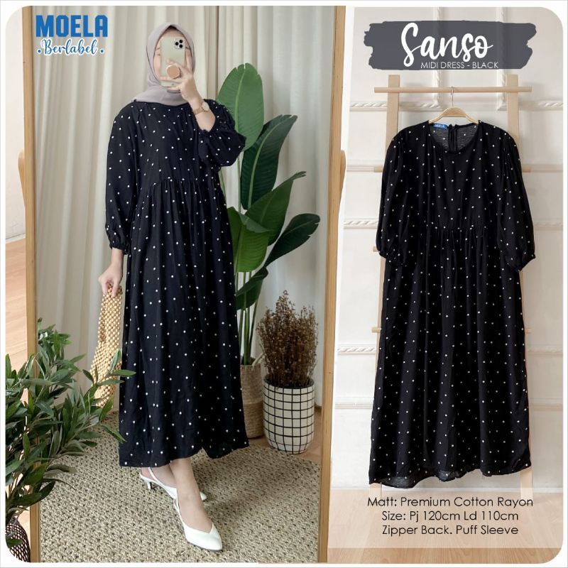 Midi Dress Sanso Polka Rayon Premium Ori Moela