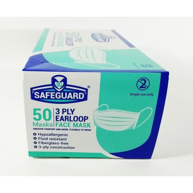Safeguard Mask 3-ply 50's Earloop Green
