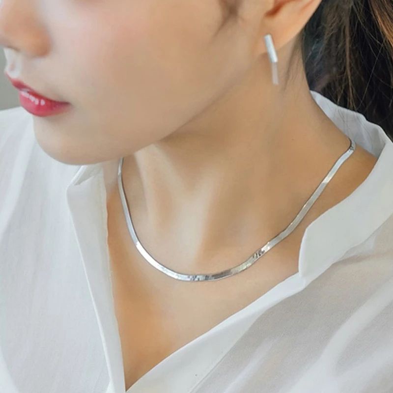 Kalung titanium pria wanita anti karat asli keren model Flat datar silver perak 100% Original Terbar