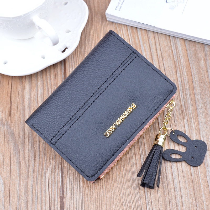 DOMPET LIPAT WANITA MINI IMPORT KARTU KULIT HITAM KECIL TIPIS GIVETHA WA544B5 SLOT UANG KOIN PENDEK KEKINIAN REMAJA SIMPLE LUCU FASHION KOREA BRANDED BATAM