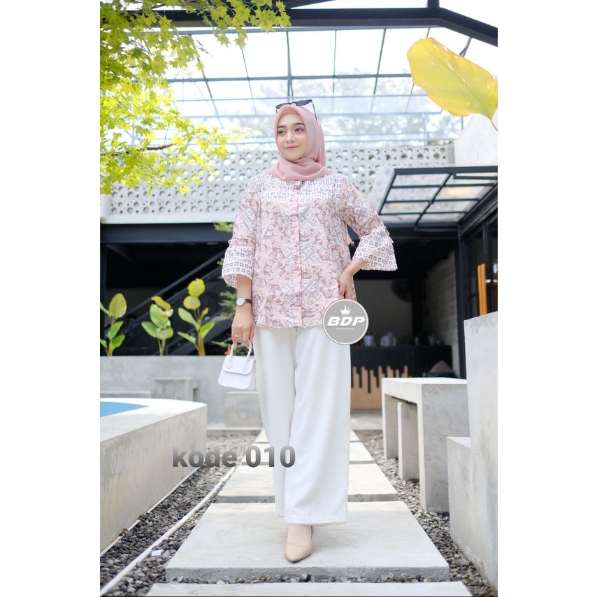 tey-17 Batik wanita ASJ SA HRB026 Kenongo Kemeja Tosca Pendek-3