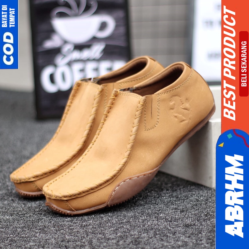 Sepatu Formal Pantofel Kulit Asli Kerja Pria Hitam ABRHM ELIF