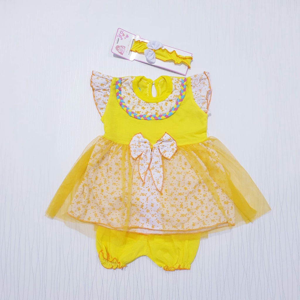 Dress Anak Usia 0-6 Bulan Free Bandana Baby Alicia / Dress Free Headband + Pop