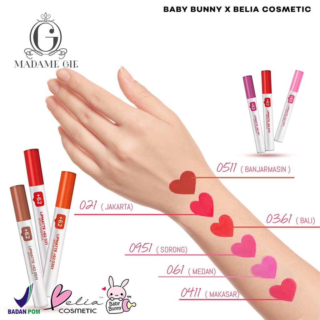 ❤ BELIA ❤ MADAME GIE +𝟲𝟮 Lip Matte Make Up Lipstick | Maskara Hitam | Bening | Clear Mascara | Waterproof | Lip Cream lipcream +62 2mL Jakarta Bali Medan Madamegie Gisella