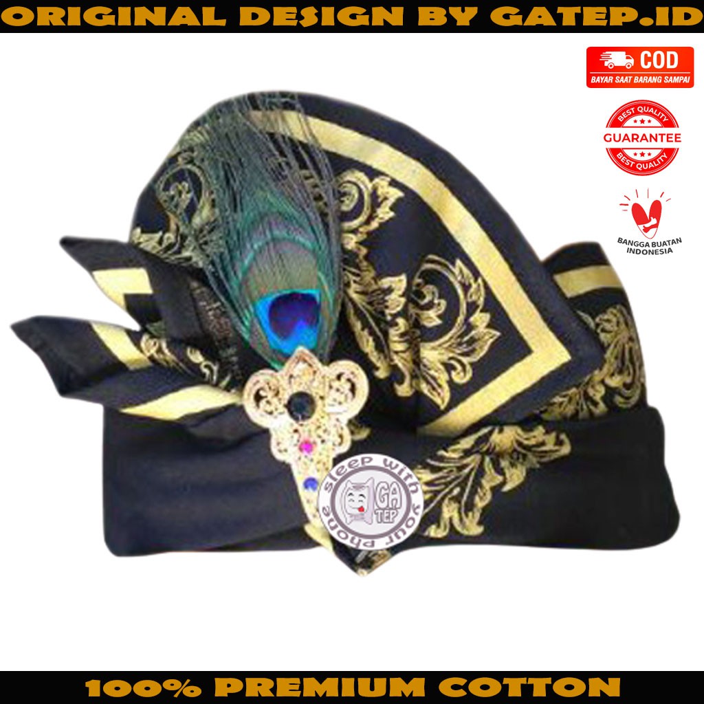 Udeng Bali Hitam Polos Ukiran Emas Setengah Jadi / Ikat Kepala Bali / Topi Bali / Blangkon Bali