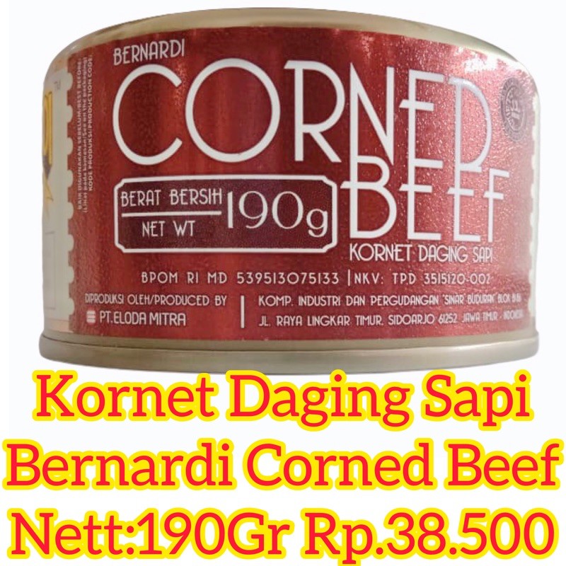 

Kornet Daging Sapi Bernardi Corned Beef 190Gram