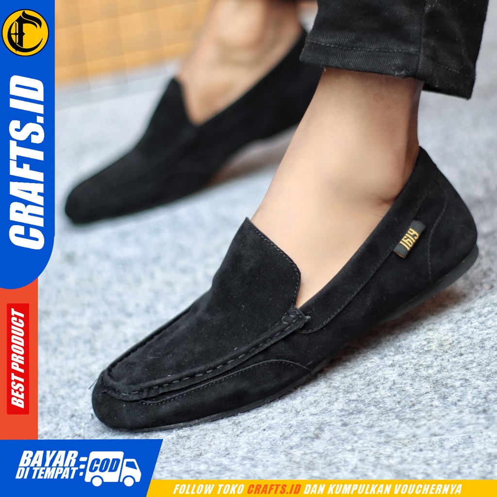 Sepatu Casual Pria  Sepatu Slip On Pria Kulit Suede Kerja Kantor Kuliah Kondangan Sepatu Slop Pria Sepatu Hitam Pria CRAFTS MORD