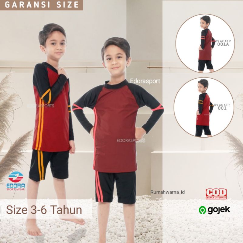 Baju Setelan Renang Berenang Anak Balita Laki Laki Cowok Edorasport 3-6 Tahun Lengan Panjang Celana 