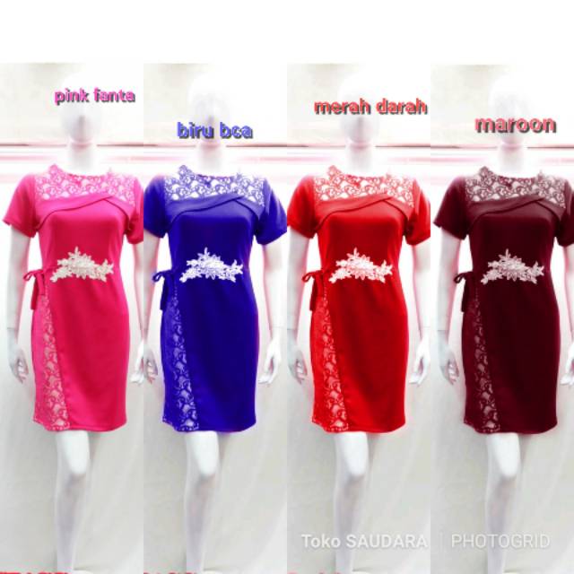 Dress scuba import kombinasi brokat