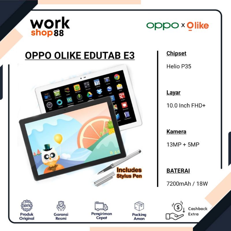 Baru Oppo Olike EduTab E3 Stylus Pen (10 Inch) 4/64 - New Original Garansi Resmi - Eye Protection Ki