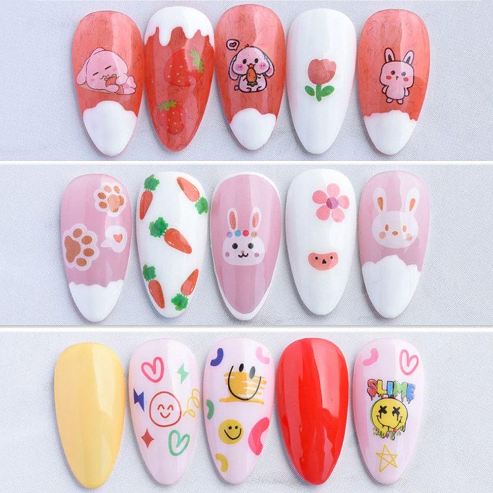 AUGUSTINA Agustinina Kartun Stiker Kuku Fashion Smiley Strawberry Self Adhesive Nail Art Dekorasi