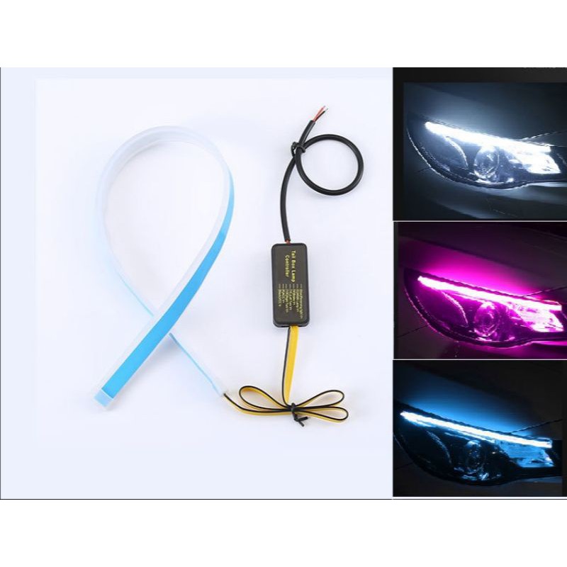 Lampu Alis LED Slim (1PCS) DRL Mobil Fleksibel Waterproof 60CM 2 Warna Runing 60cm Headlamp