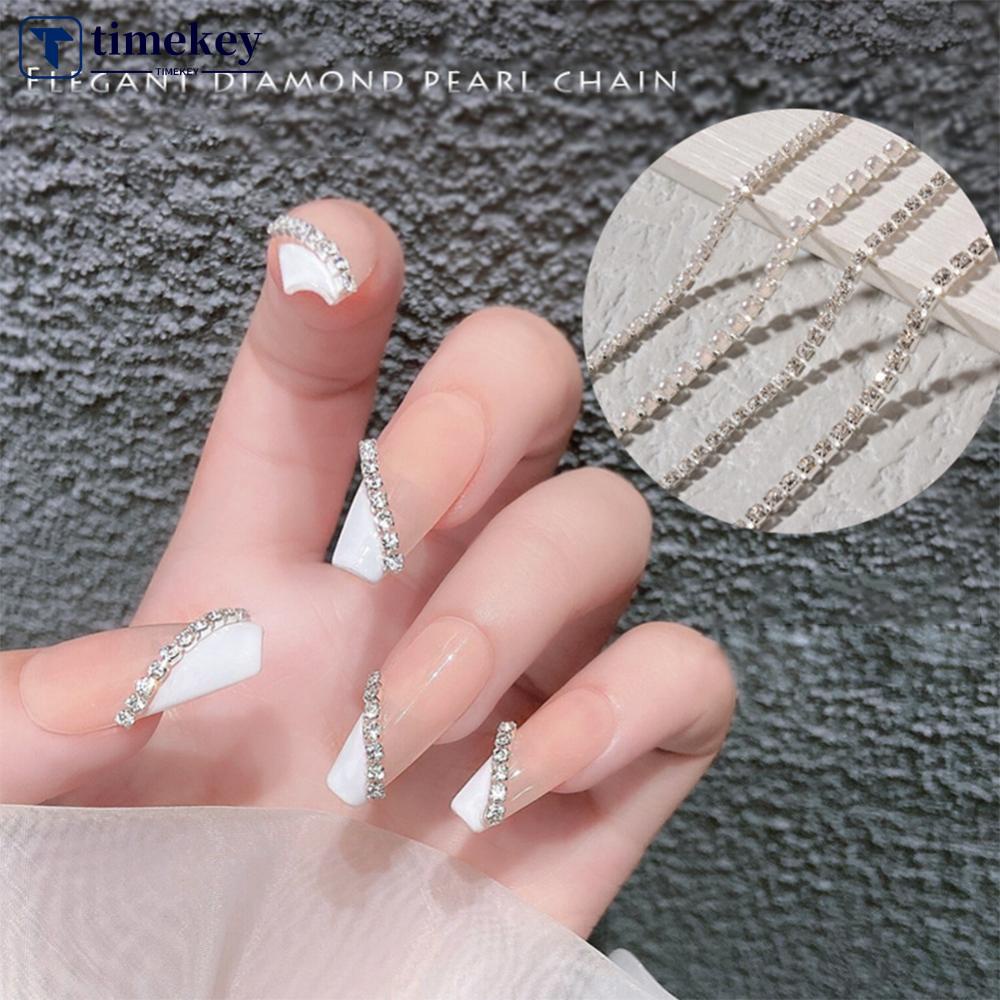 Timekey Stiker Rantai Metal Berlian Dekorasi Nail Art / Manicure DIY Ukuran A5K5