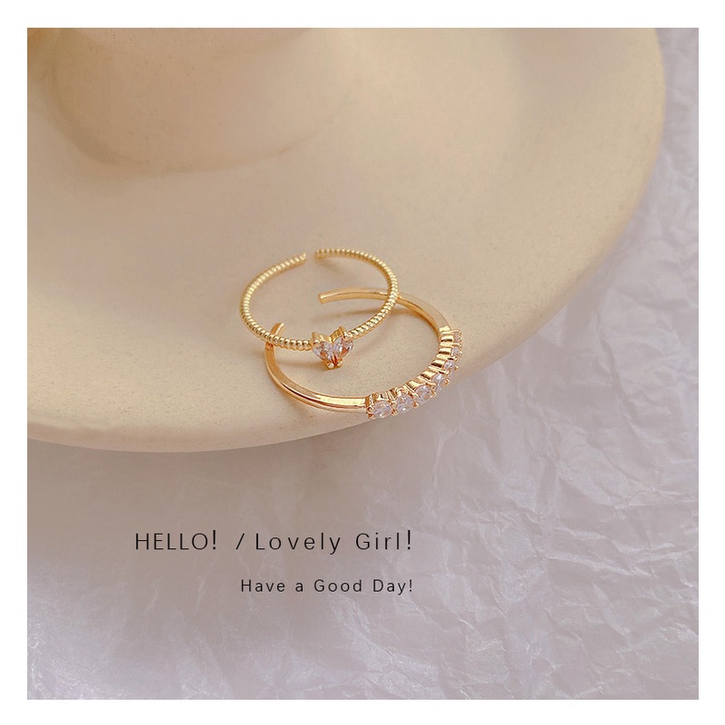 2pcs / Set Cincin Adjustable Desain Hati Hias Kristal Zircon Gaya Korea Untuk Wanita