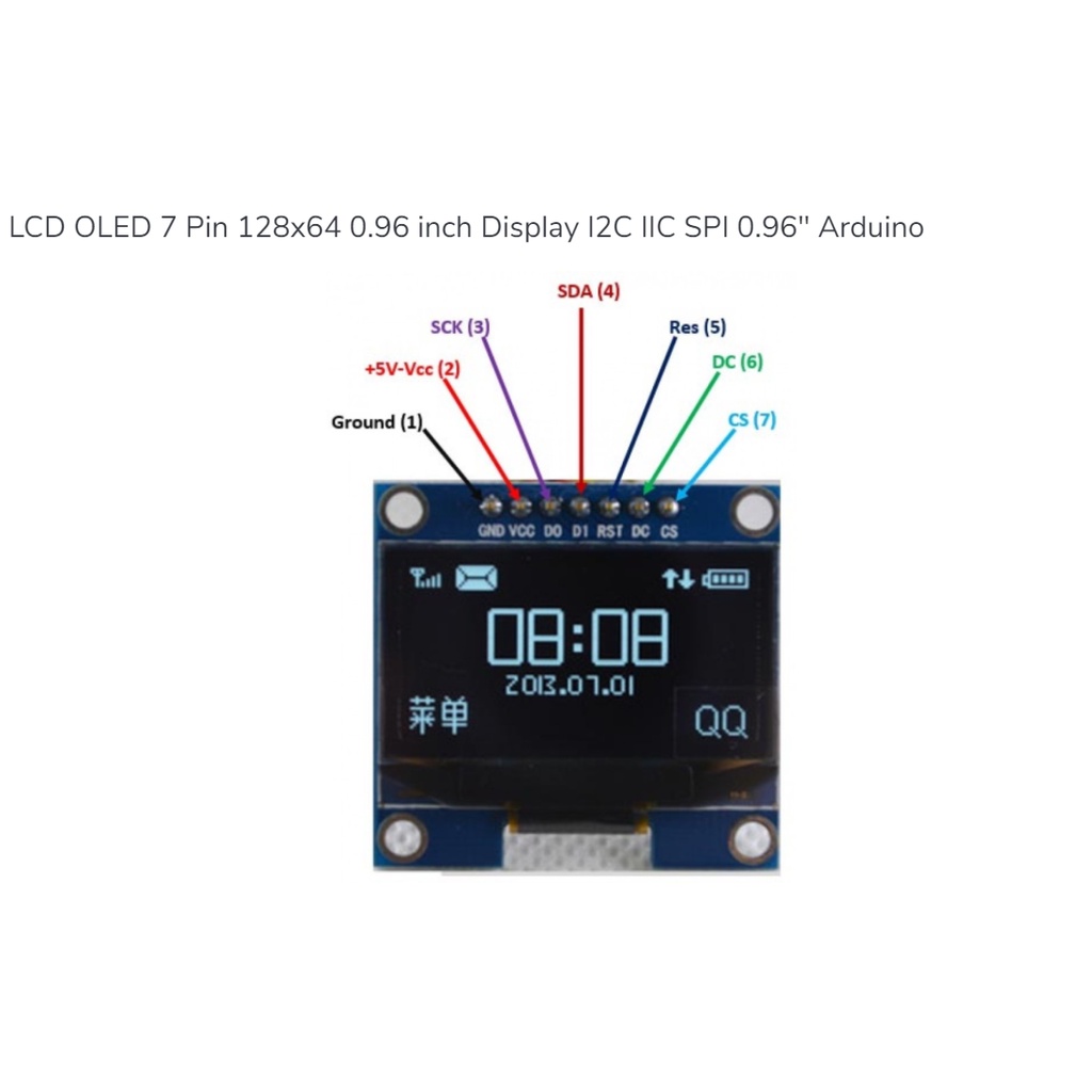 Jual LCD OLED 7 Pin 128x64 0.96 inch Display I2C IIC SPI 0.96" Arduino