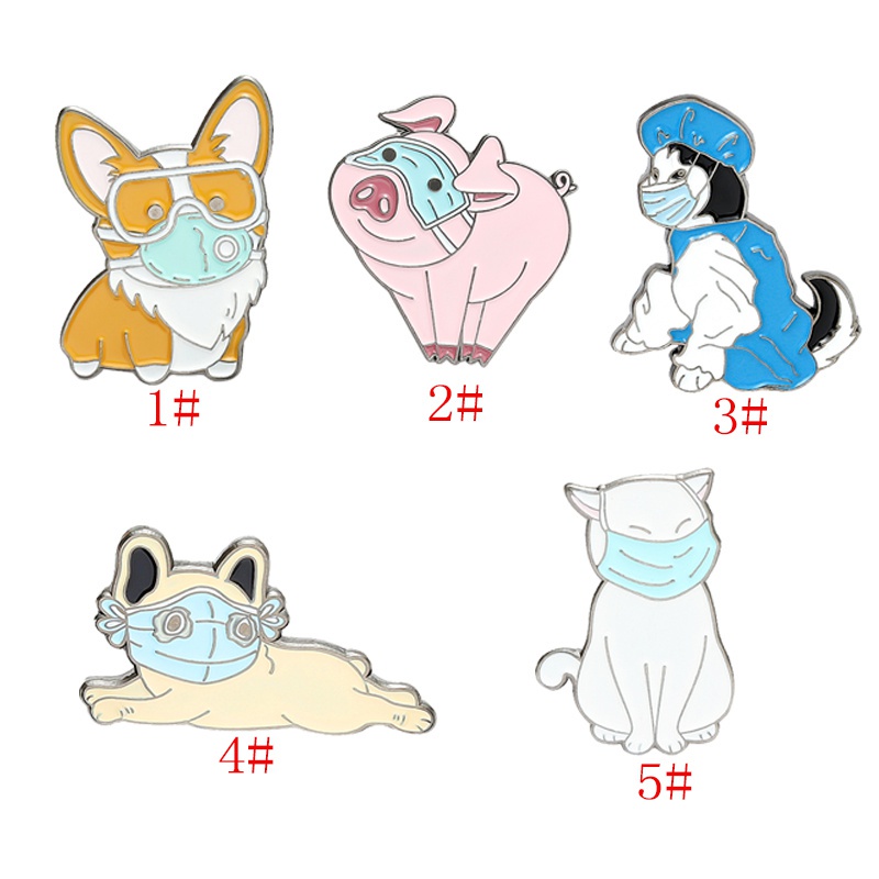 Bros Pin Enamel Bentuk Kartun Hewan Kucing Anjing Babi Corgi Husky French Bulldog Untuk Hadiah