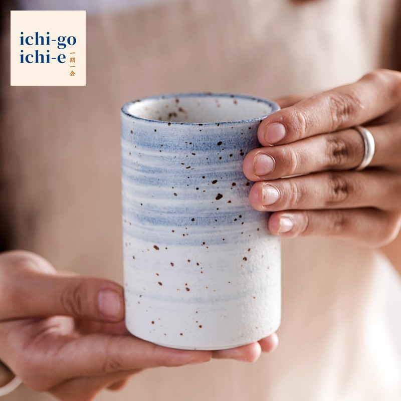 Gelas Mug kopi teh keramik 200ml/ Zen Blue Stripe Coffee Tea Cup