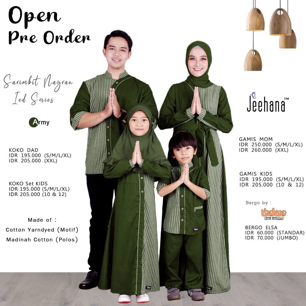 Baju muslim family set Jeehana Sarimbit Nayran Army - gamis koko couple keluarga
