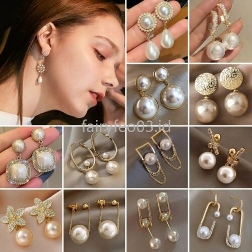 Anting Tusuk Gantung Wanita Warna Gold Hias Mutiara Oversize Untuk Pernikahanhadiah