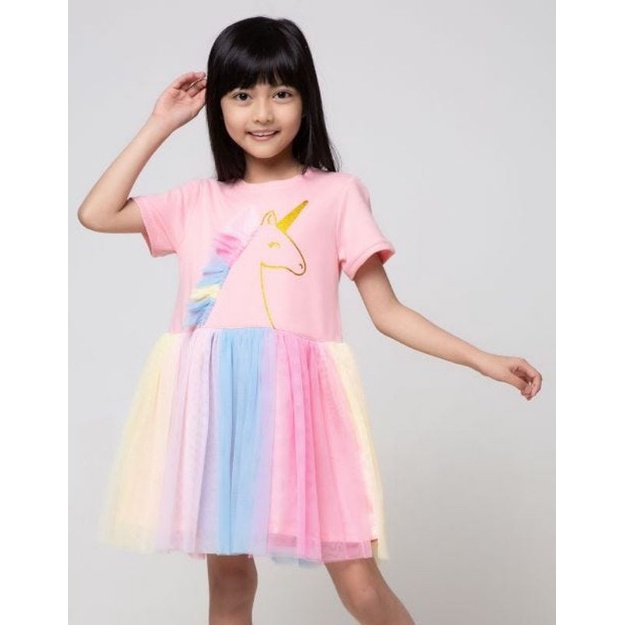 Little M Short Sleeve Maxi Dress Unicorn Tile Anak Perempuan