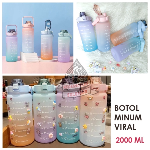 (AS) BOTOL MINUM 2L viral 2000ML KOREA MOTIVASI WAKTU DIY STICKER - RAINBOW