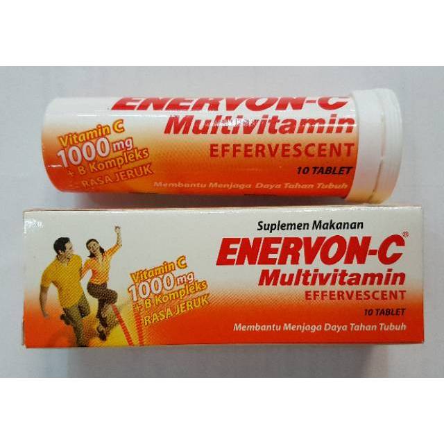 ENERVON-C TUBE EFFERVESCENT Isi 10 Tablet Larut Air Vitamin C Multivitamin Suplemen Enervon C