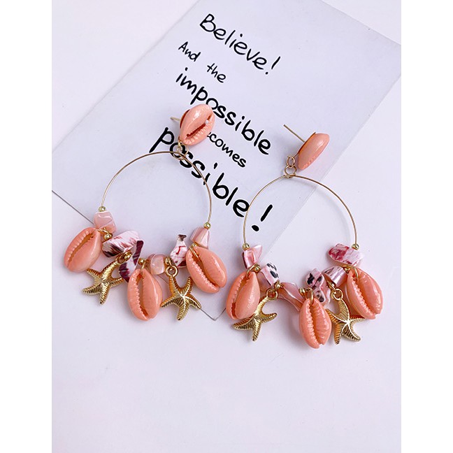 LRC Anting Tusuk Fashion Red Alloy Resin Shell Earrings F67967