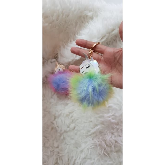 Unicorn with furball keychain bagcharm