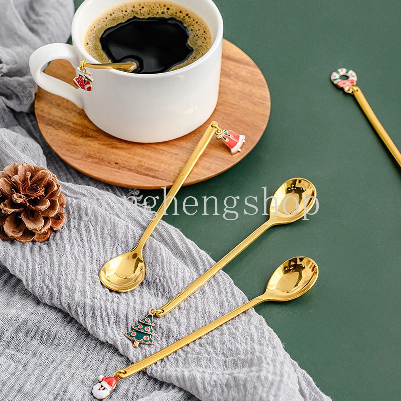 Sendok Kopi Gagang Panjang Bahan Stainless Steel Untuk Dekorasi Natal