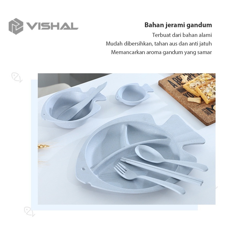 VISHAL 7 PCS Mangkok Makan Anak 2 Carakter Ikan Lucu /Mangkuk Ikan BPA Free Piring