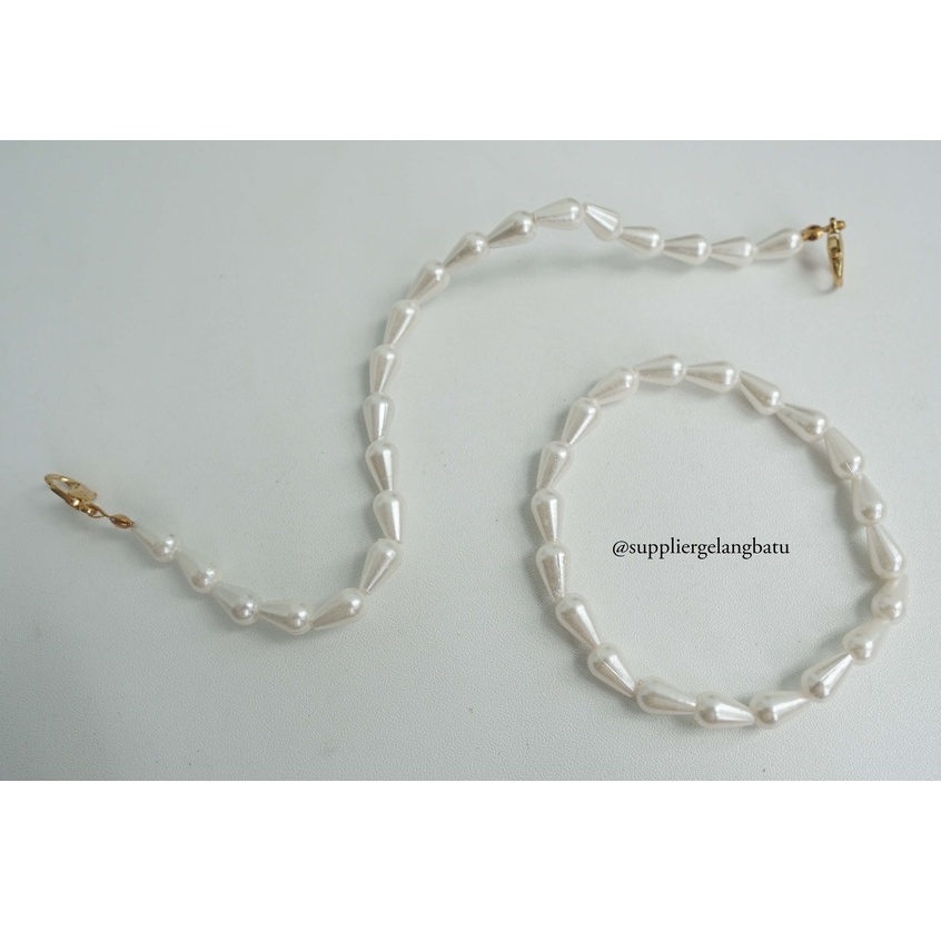 1 set STRAP MASK dan GELANG Mutiara Sintetis TETES 8MM white pearl