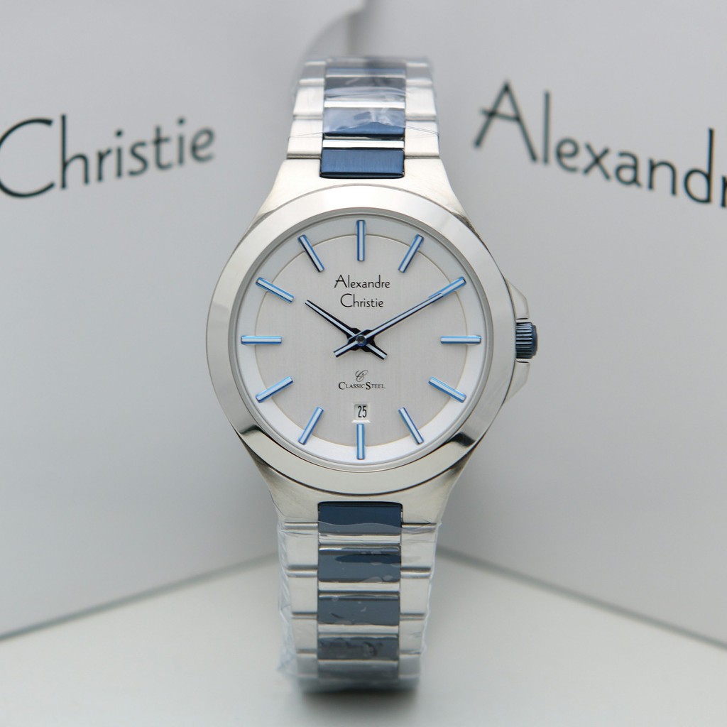 Jam Tangan Pria Alexandre Christie AC 8634 MD BTUSL Silver dial Blue Stainless Original