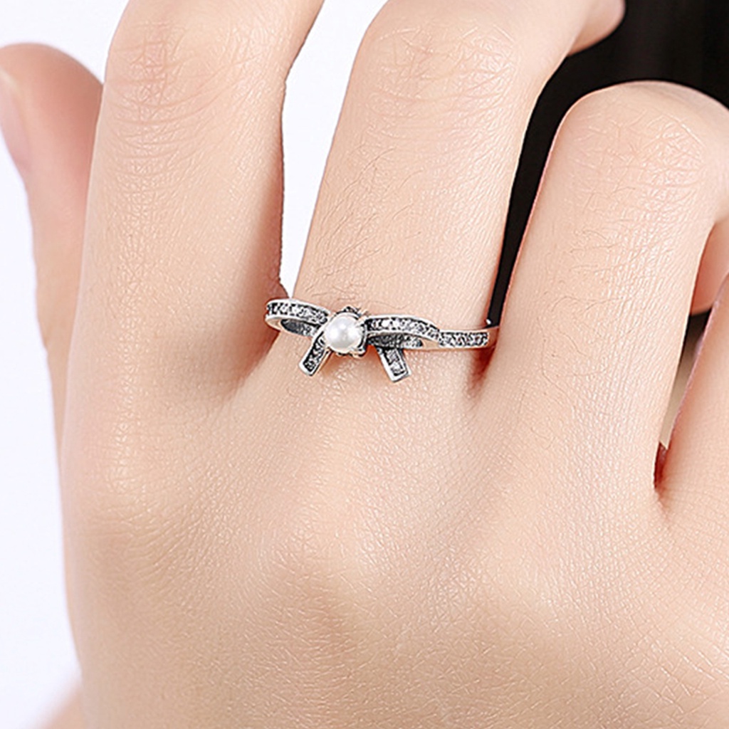 Hu Hu Hu Hu Hu Alat Bantu Pasang Kacamata♡ Cincin Wanita Bahan Sterling Silver 925 Desain Pita Hias Cubic Zirconiamutiara Imitasi Untuk Pernikahan