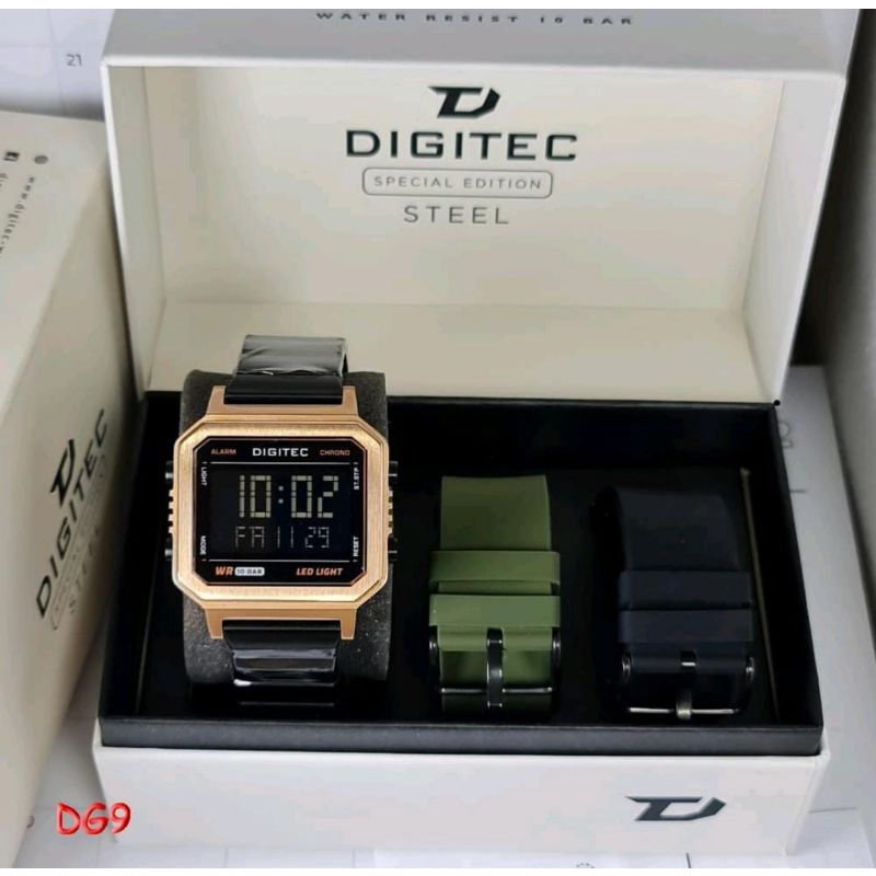 DG 5180 TERBARU Jam Tangan Pria Original Digitec DGS-5180R 2 Extra Straps Cadangan